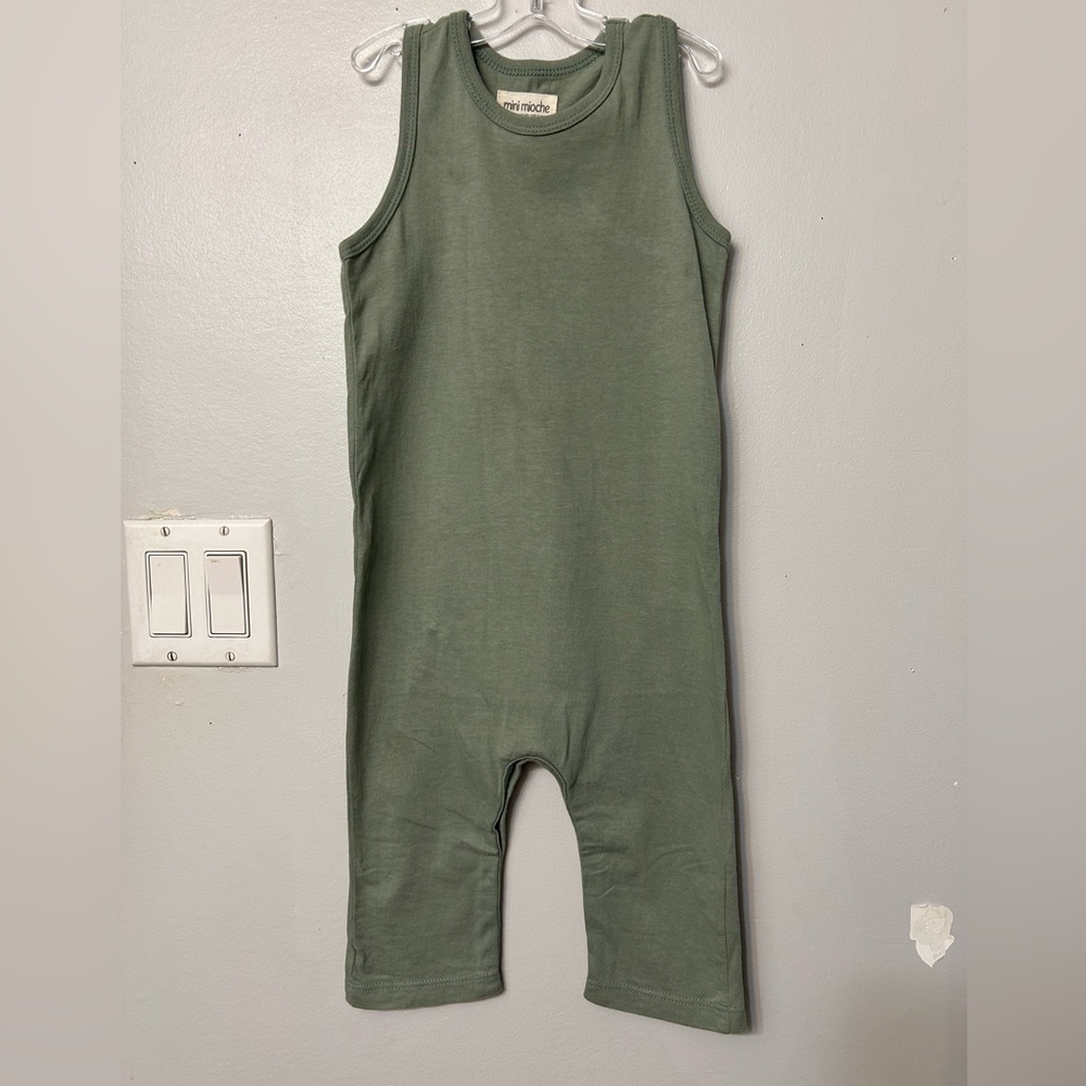 Mini Mioche Muted olive green racerback tank romper. Size 1/2